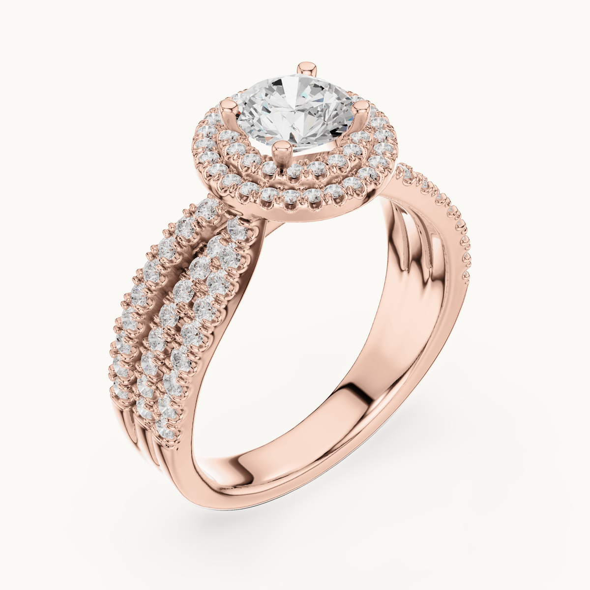 Round lab-grown diamond halo engagement ring in 14K rose gold, 1.59 CT TW, view 2