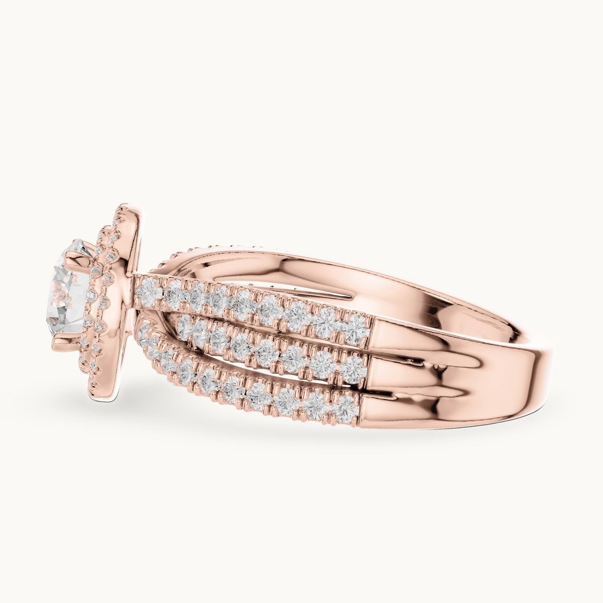 Round lab-grown diamond halo engagement ring in 14K rose gold, 1.59 CT TW, view 3