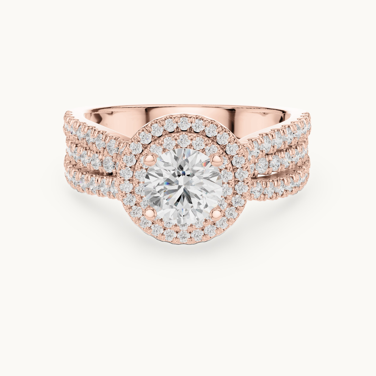 Round lab-grown diamond halo engagement ring in 14K rose gold, 1.59 CT TW, view 4