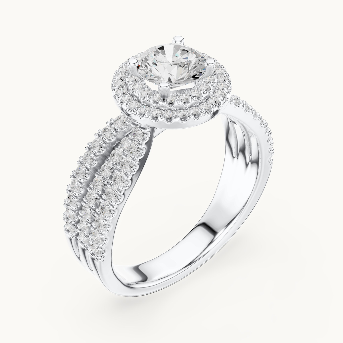 Round lab-grown diamond halo engagement ring in 14K white gold, 1.59 CT TW, view 2