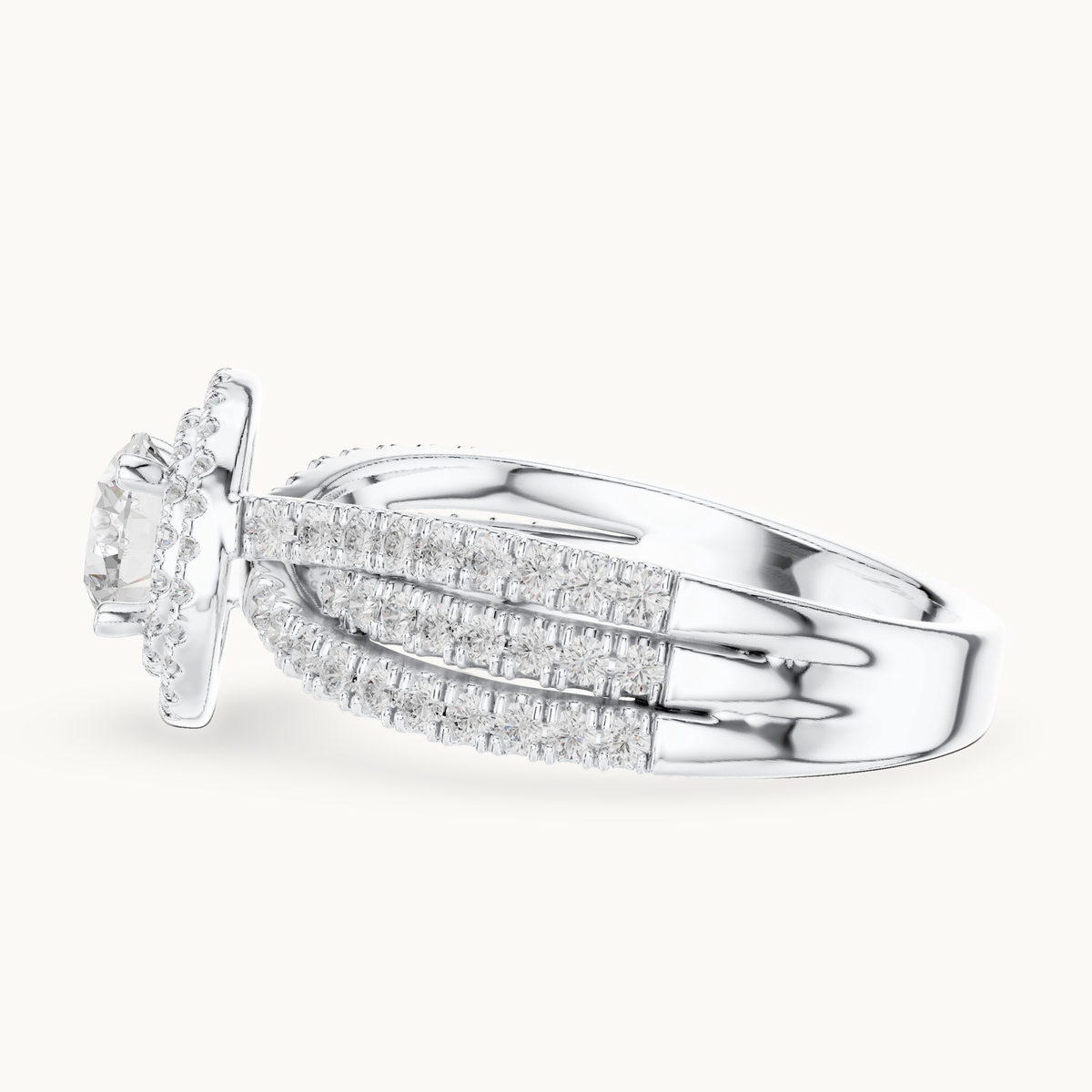 Round lab-grown diamond halo engagement ring in 14K white gold, 1.59 CT TW, view 3