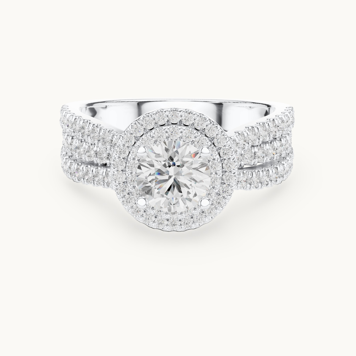 Round lab-grown diamond halo engagement ring in 14K white gold, 1.59 CT TW, view 4