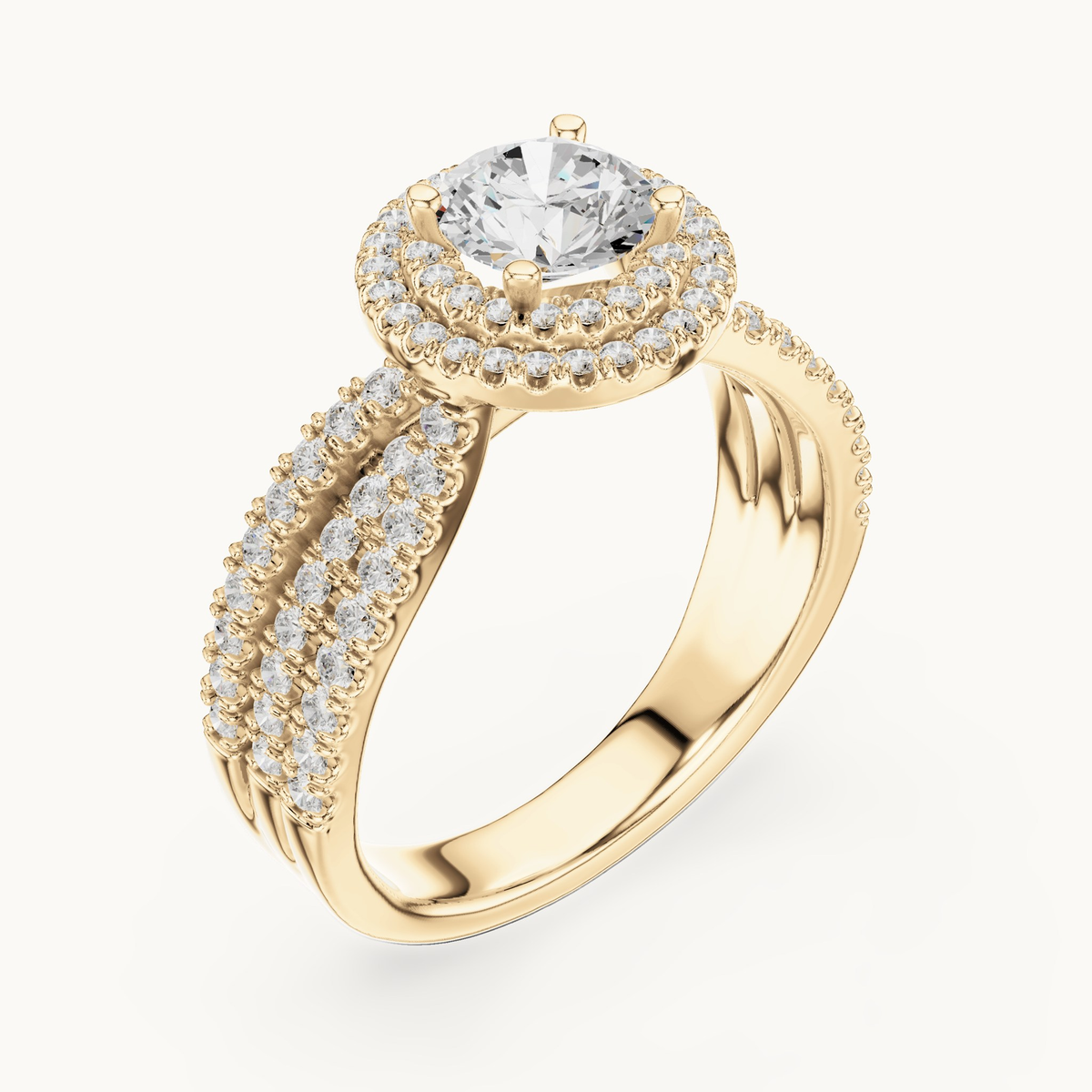 Round lab-grown diamond halo engagement ring in 14K yellow gold, 1.59 CT TW, view 2