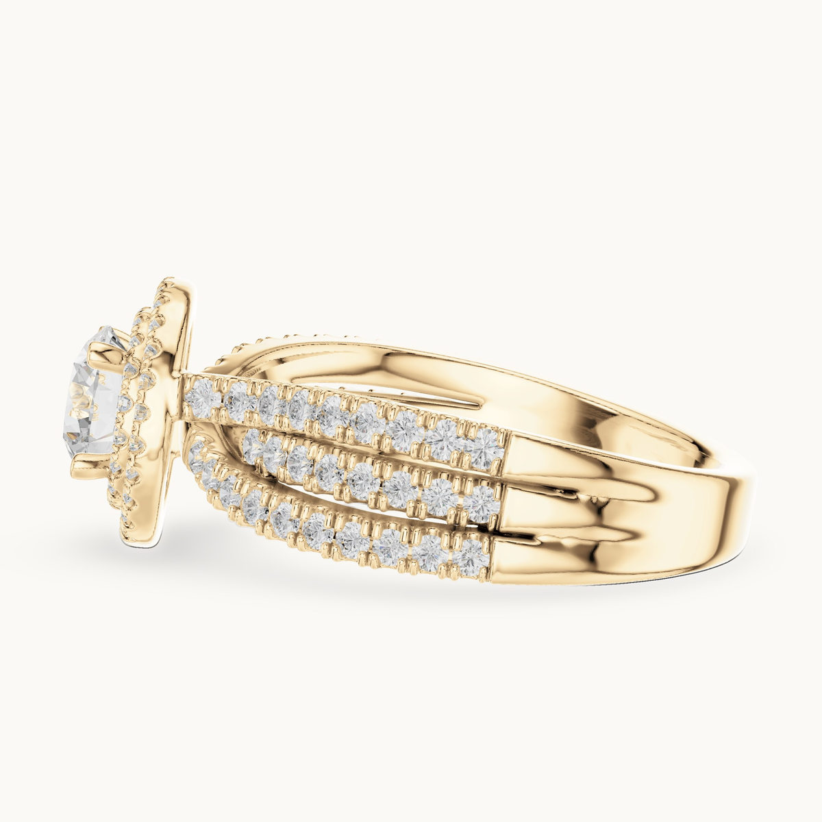 Round lab-grown diamond halo engagement ring in 14K yellow gold, 1.59 CT TW, view 3