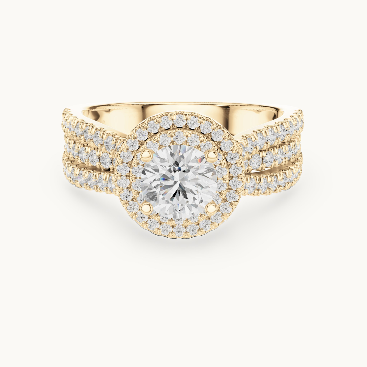 Round lab-grown diamond halo engagement ring in 14K yellow gold, 1.59 CT TW, view 4