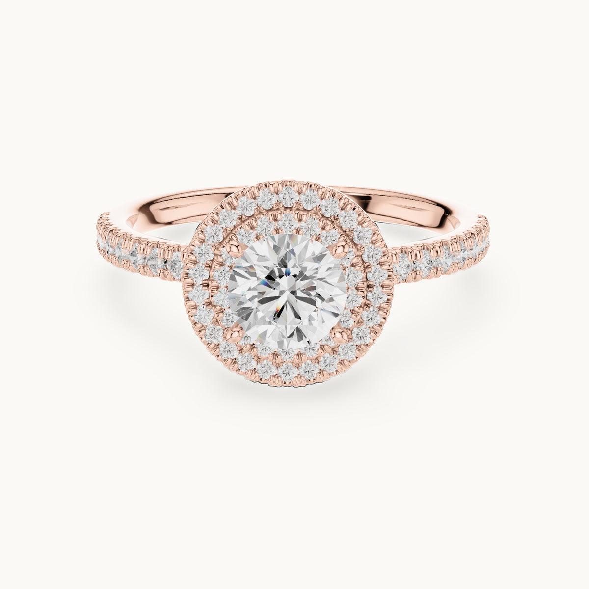 Round lab-grown diamond halo engagement ring in rose gold, 1.16 CT TW, view 4