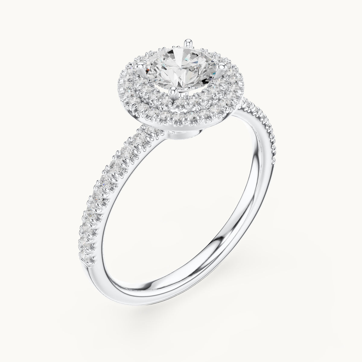 Round lab-grown diamond halo engagement ring in white gold, 1.16 CT TW, view 2