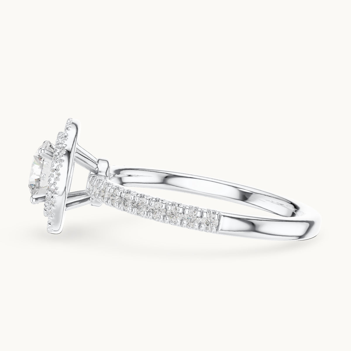 Round lab-grown diamond halo engagement ring in white gold, 1.16 CT TW, view 3