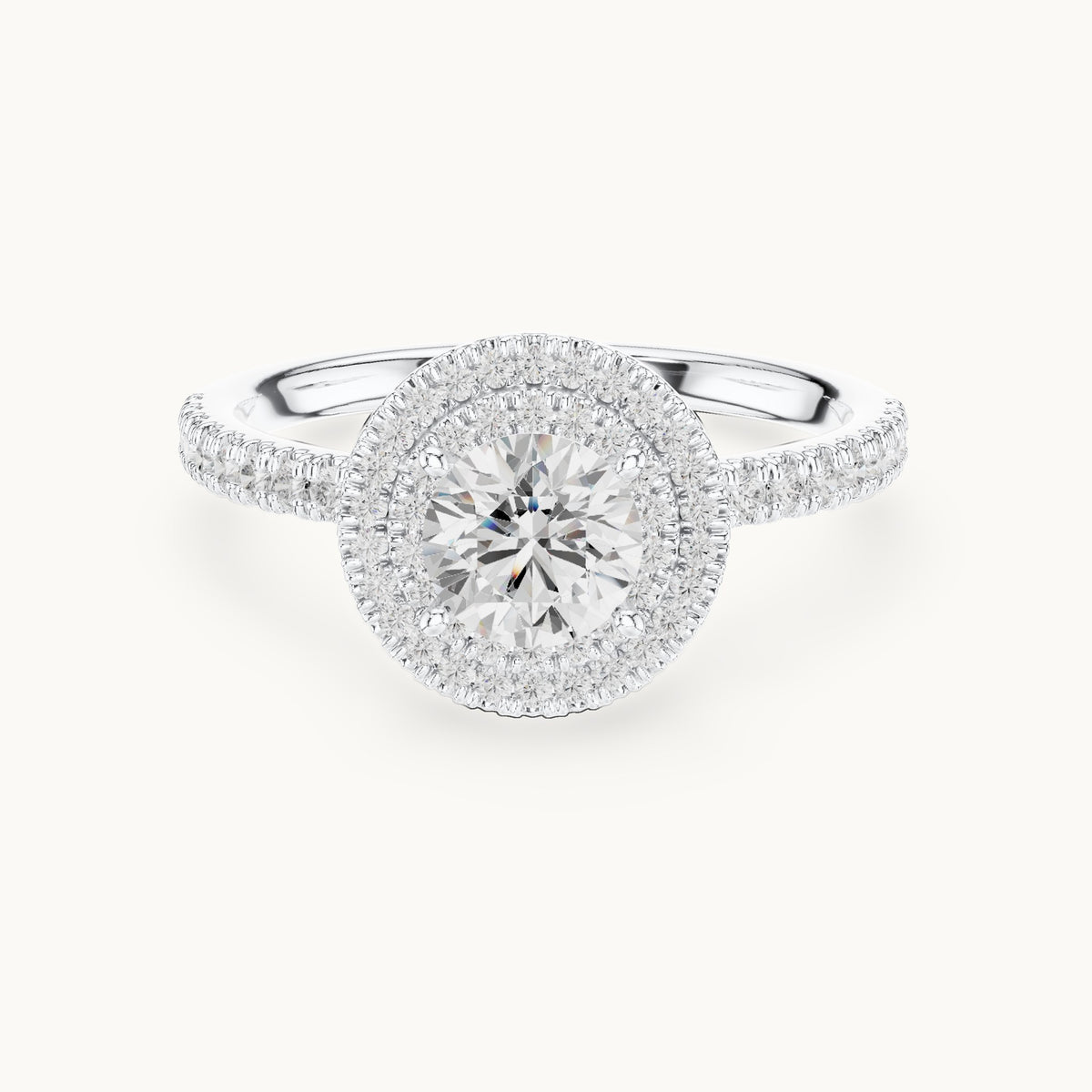 Round lab-grown diamond halo engagement ring in white gold, 1.16 CT TW, view 4