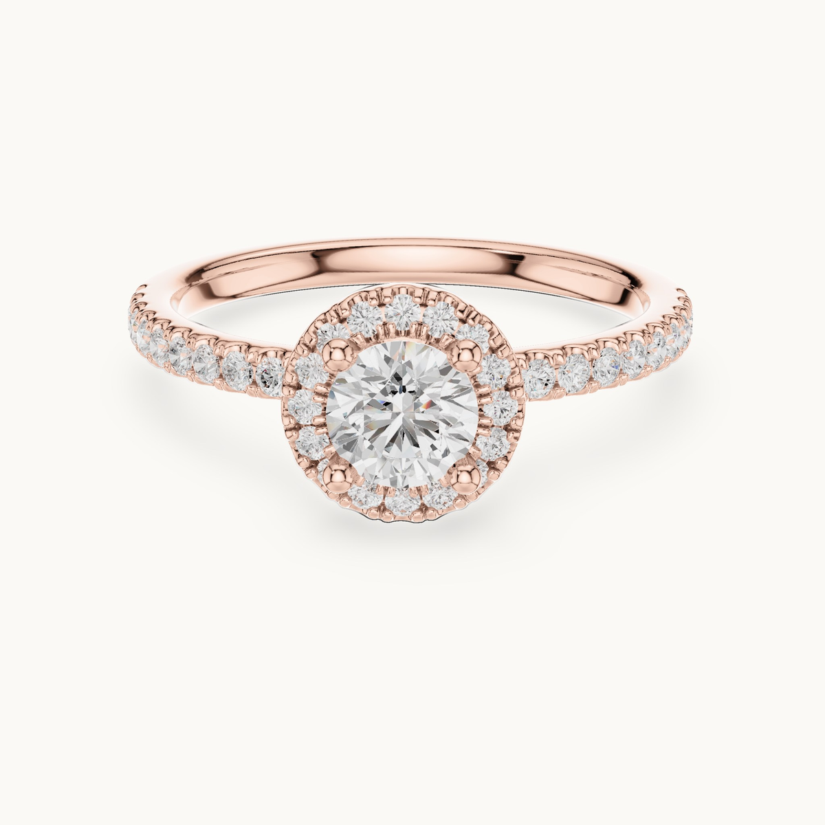 Round lab-grown diamond halo engagement ring in 14K rose gold, 0.86 CT TW, view 4