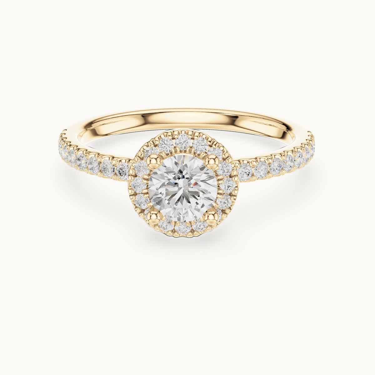 Round lab-grown diamond halo engagement ring in 14K yellow gold, 0.86 CT TW, view 4