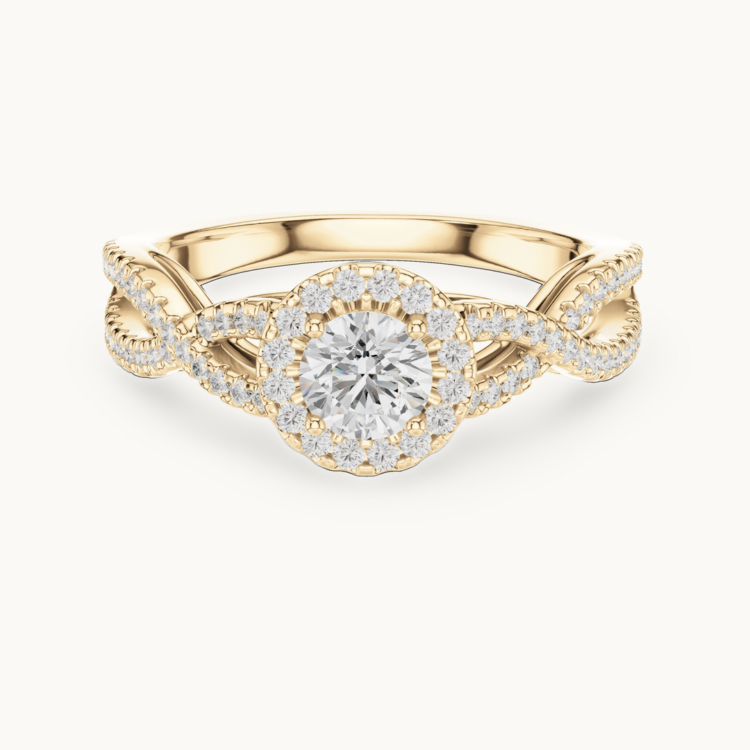Round lab-grown diamond twisted halo engagement ring in 14K yellow gold, 0.83 CT TW, view 4