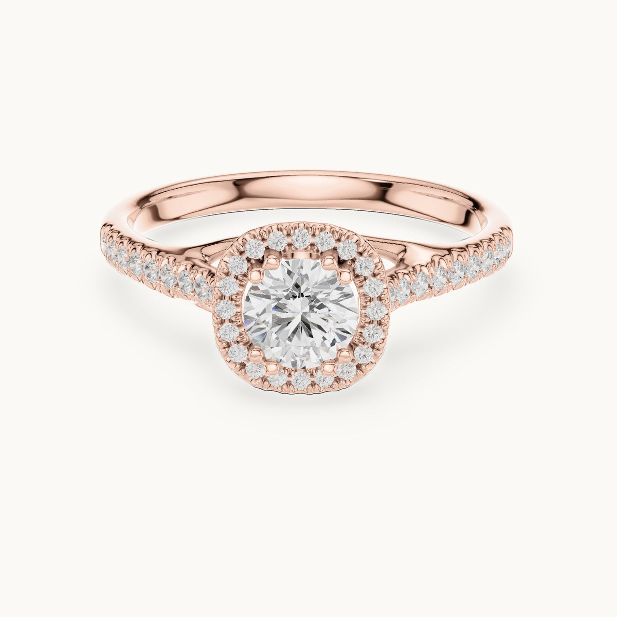 Round lab-grown diamond cushion-shaped halo engagement ring in rose gold, 0.79 CT TW, view 4