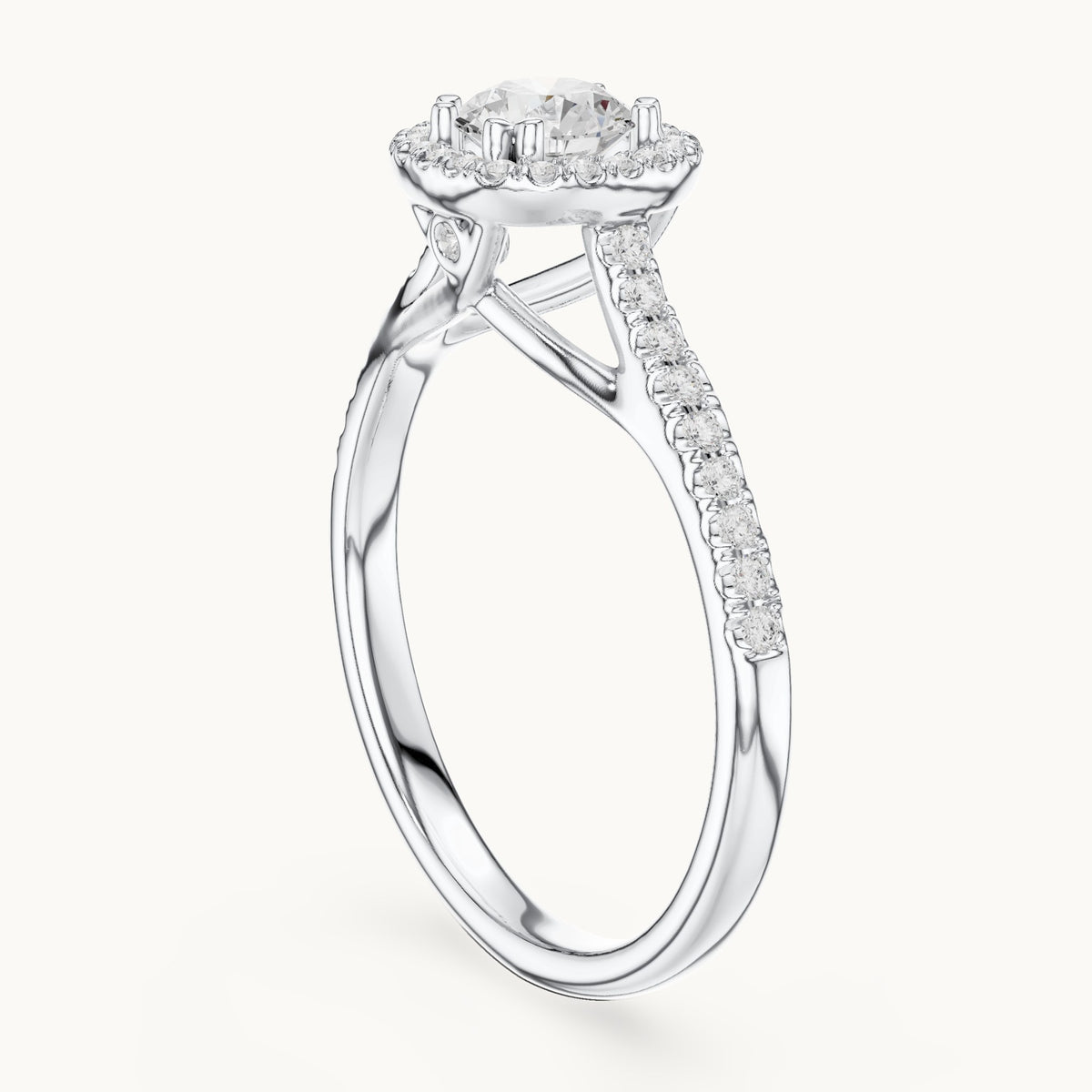 Round lab-grown diamond cushion-shaped halo engagement ring in white gold, 0.79 CT TW, view 1