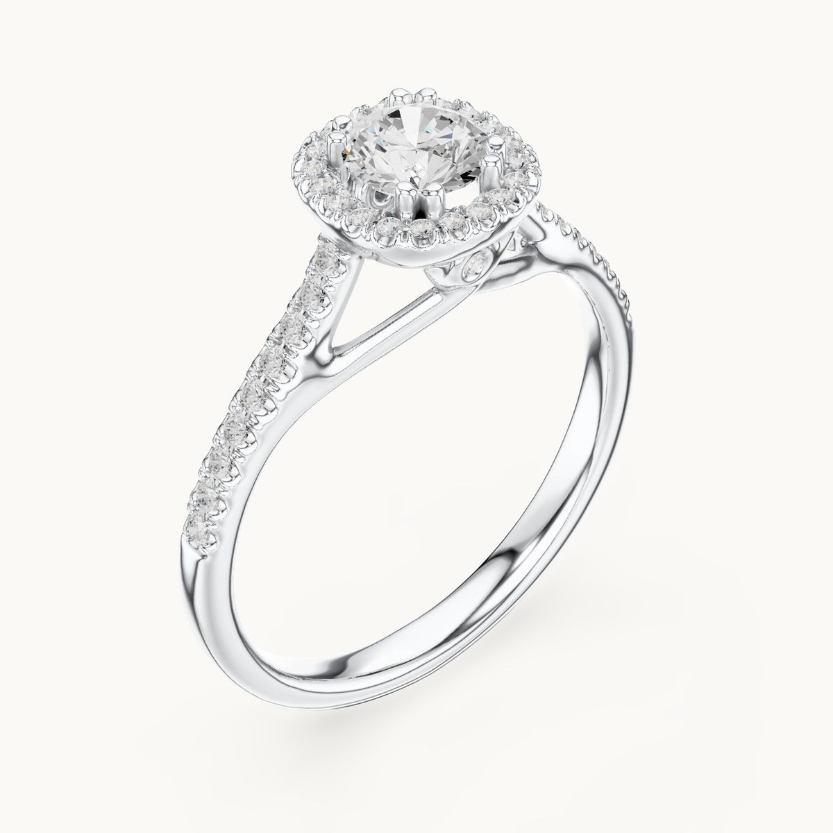 Round lab-grown diamond cushion-shaped halo engagement ring in white gold, 0.79 CT TW, view 2