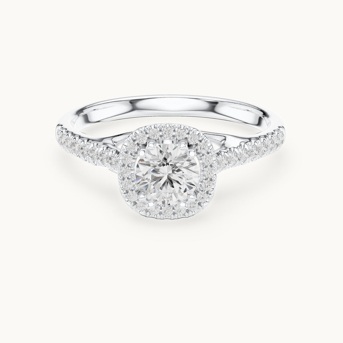 Round lab-grown diamond cushion-shaped halo engagement ring in white gold, 0.79 CT TW, view 4