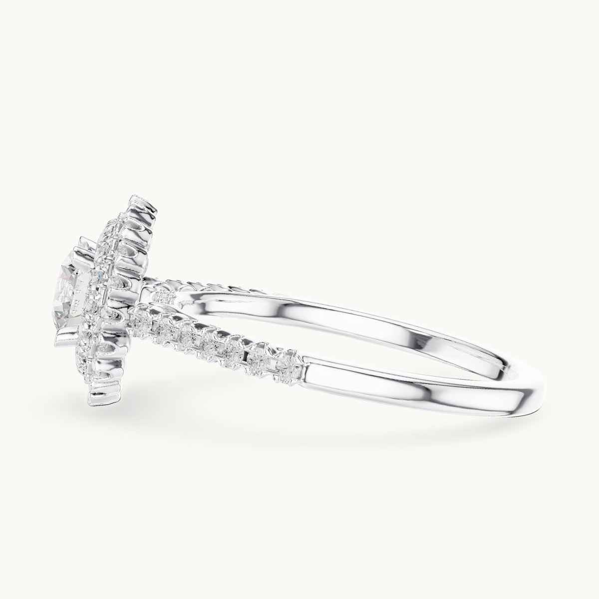 Round lab-grown diamond petite double halo engagement ring in white gold, 1.02 CT TW, view 3