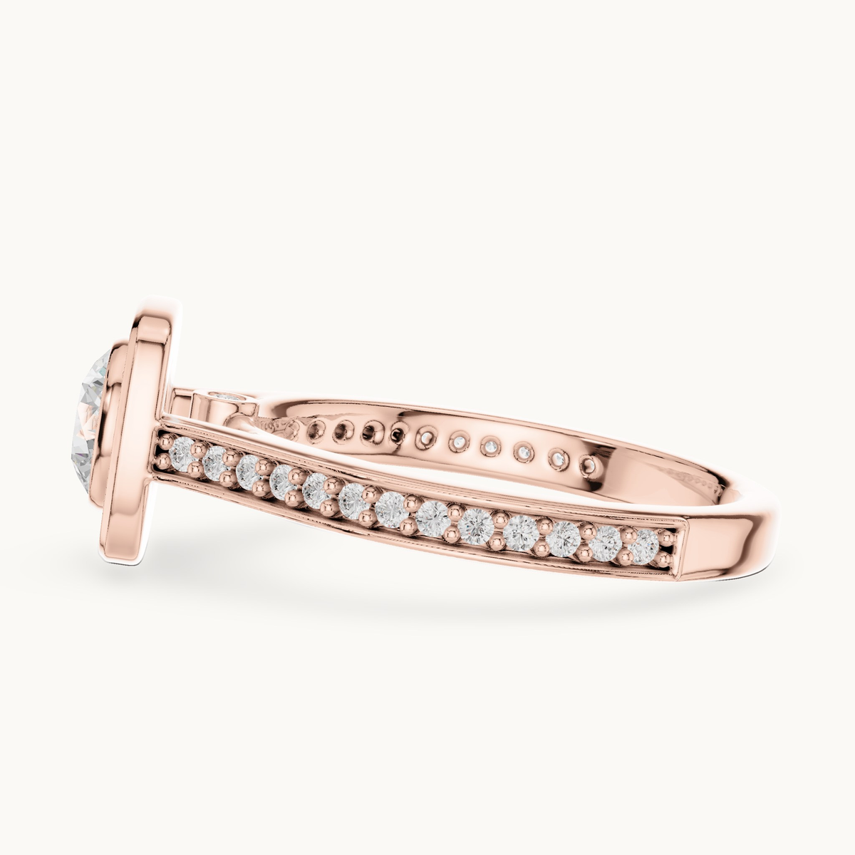 Round lab-grown diamond cushion halo engagement ring in 14K rose gold, 1.06 CT TW, view 3