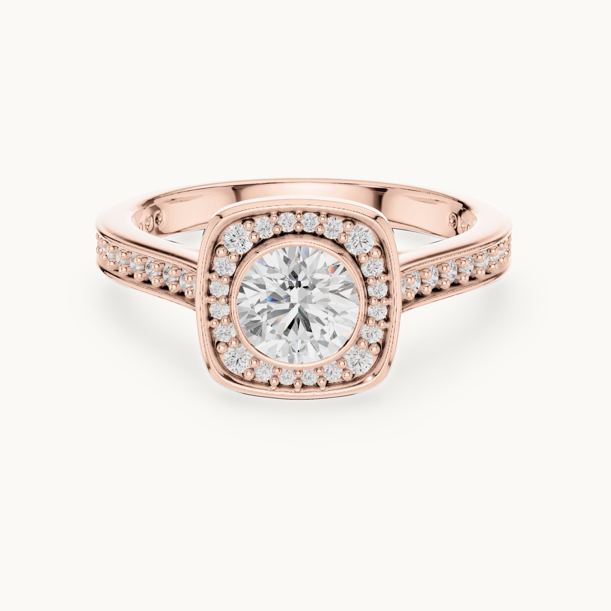 Round lab-grown diamond cushion halo engagement ring in 14K rose gold, 1.06 CT TW, view 4