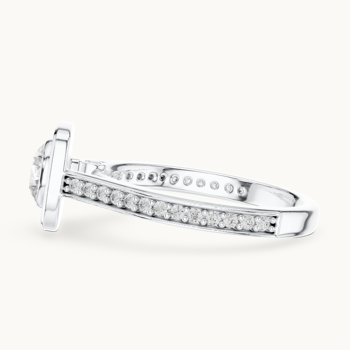 Round lab-grown diamond cushion halo engagement ring in 14K white gold, 1.06 CT TW, view 3