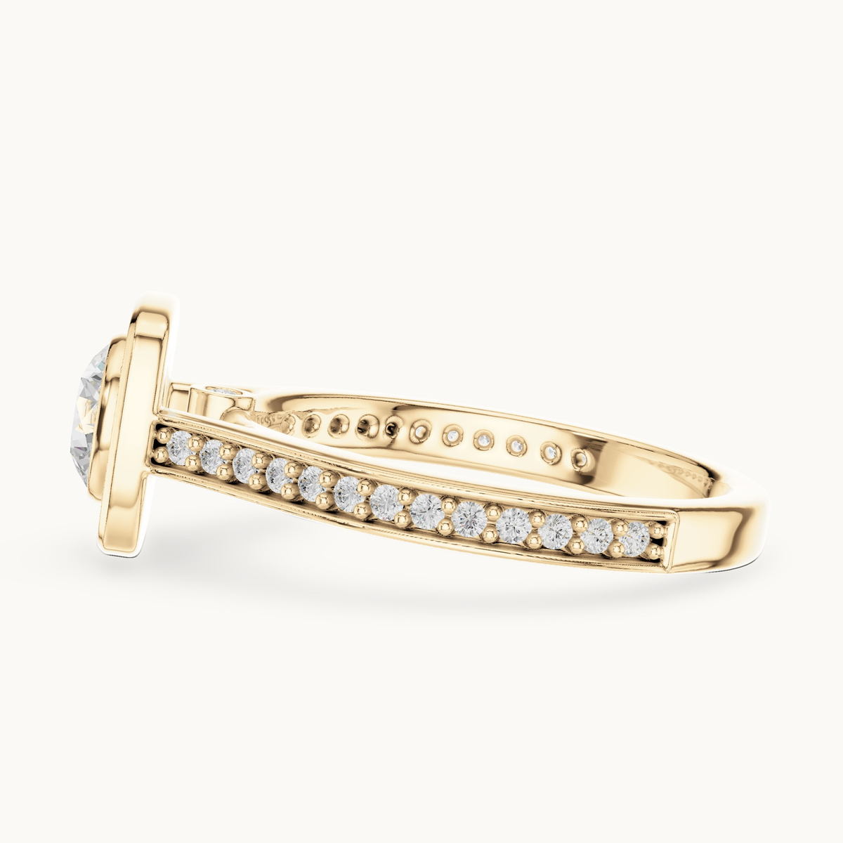 Round lab-grown diamond cushion halo engagement ring in 14K yellow gold, 1.06 CT TW, view 3