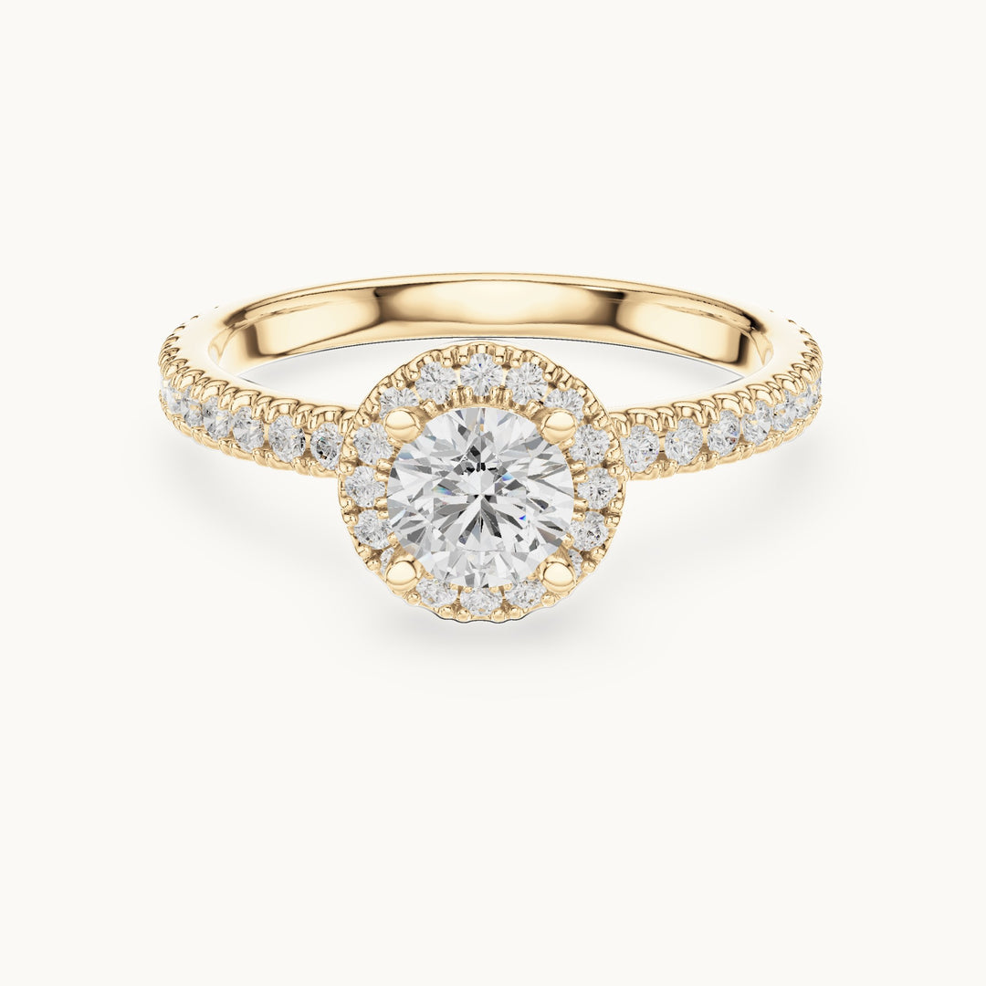 Round lab-grown diamond halo engagement ring with hidden halo in yellow gold, 1.17 CT TW, view 4