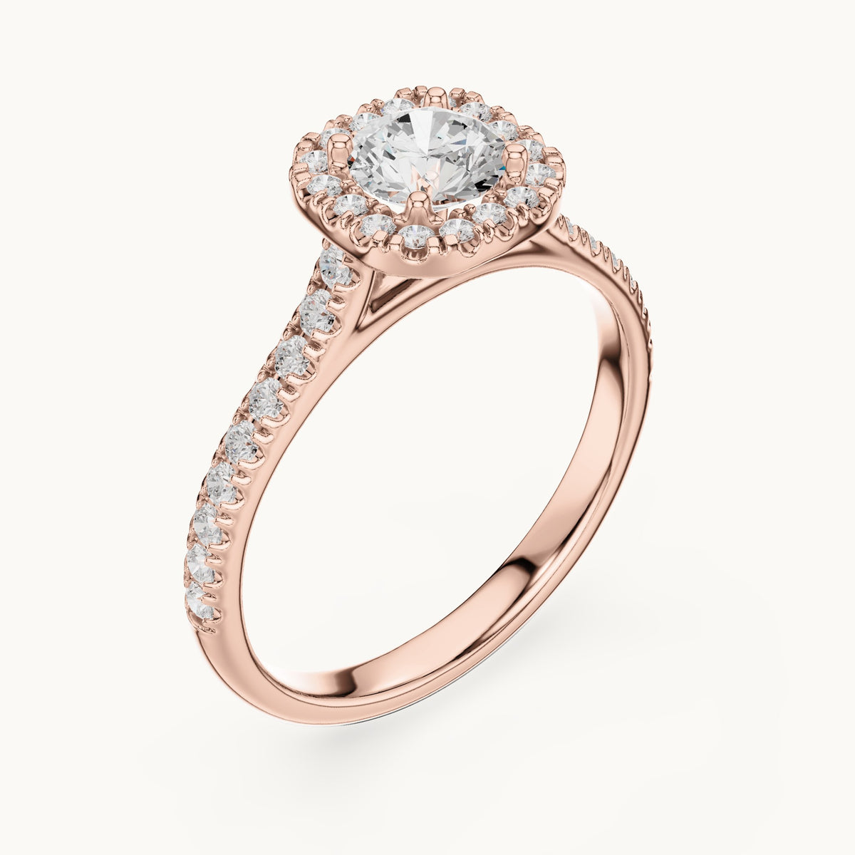 Round lab-grown diamond cushion halo engagement ring in rose gold, 1.20 CT TW, view 2