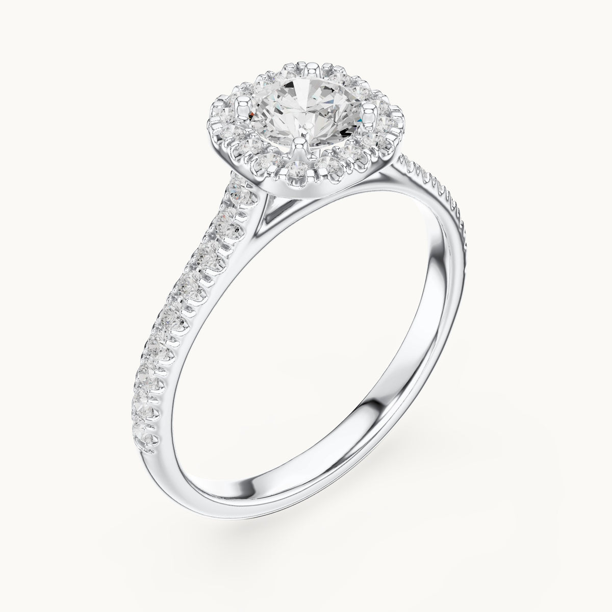 Round lab-grown diamond cushion halo engagement ring in white gold, 1.20 CT TW, view 2