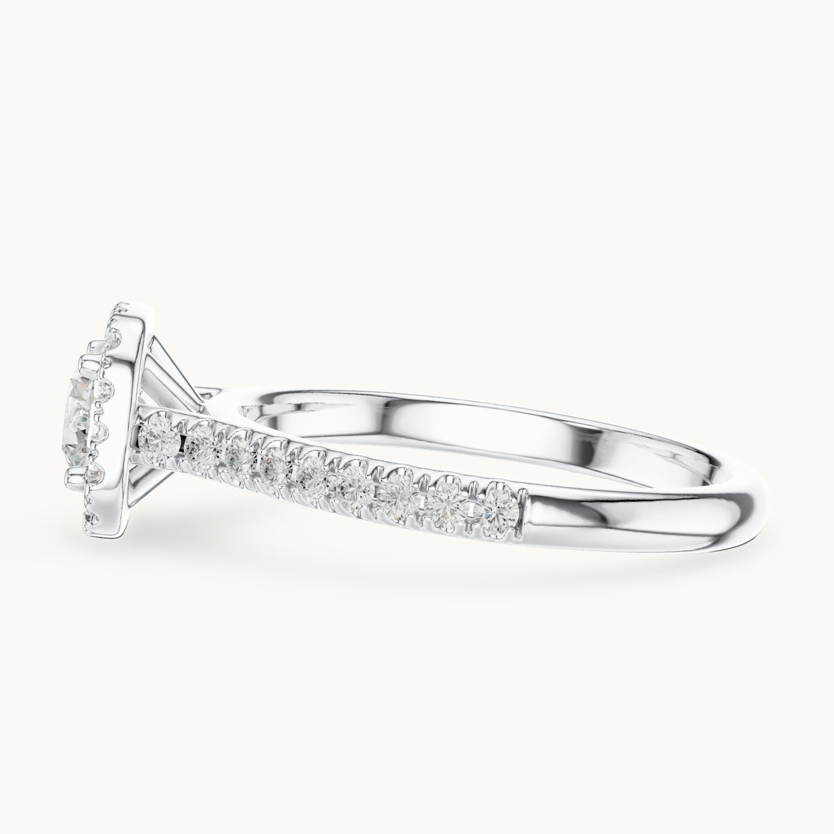 Round lab-grown diamond cushion halo engagement ring in white gold, 1.20 CT TW, view 3