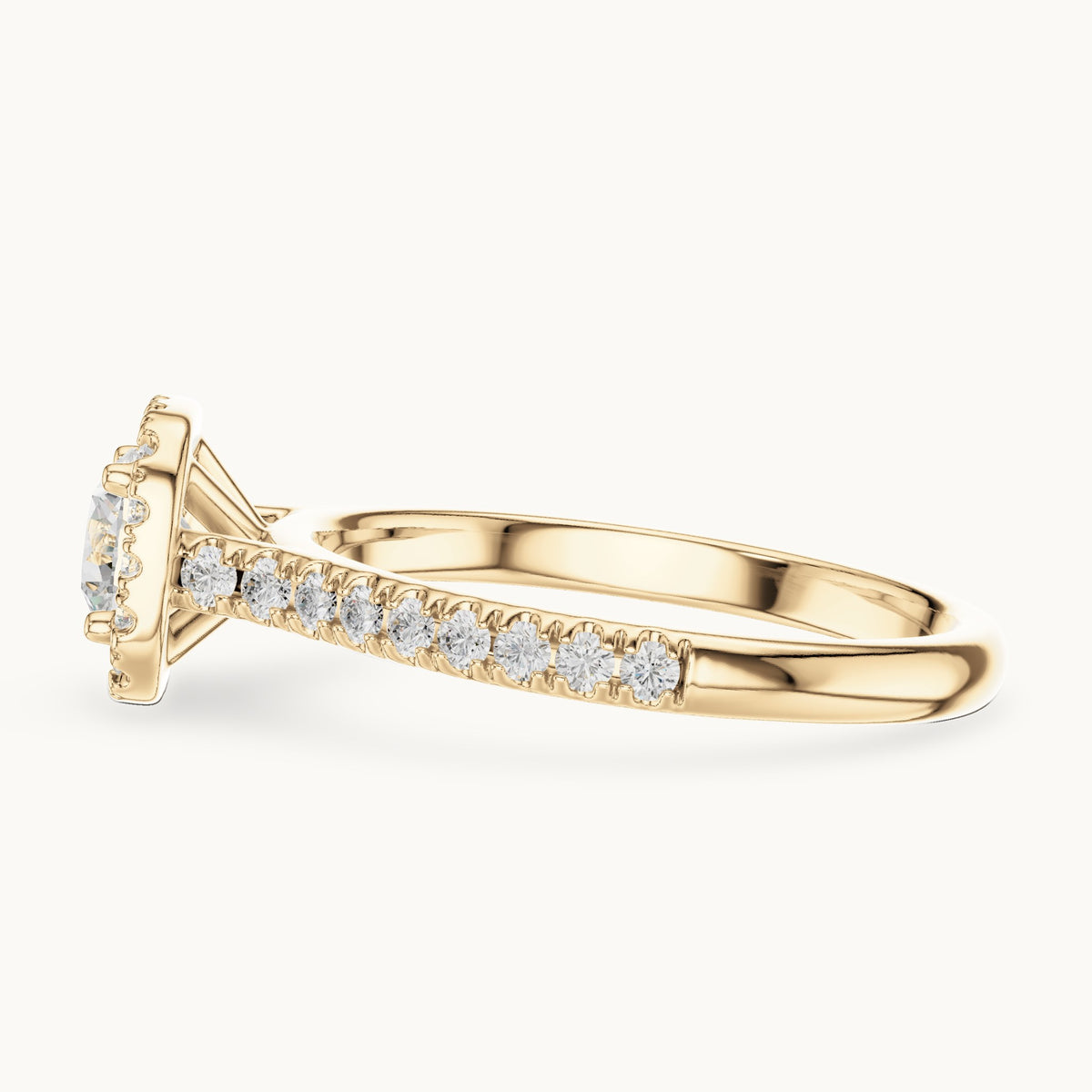 Round lab-grown diamond cushion halo engagement ring in yellow gold, 1.20 CT TW, view 3