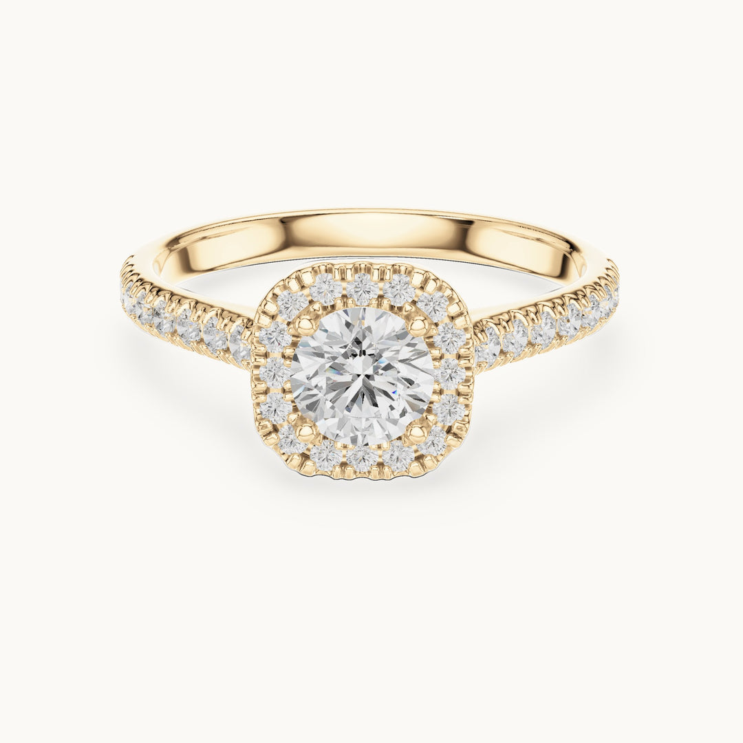 Round lab-grown diamond cushion halo engagement ring in yellow gold, 1.20 CT TW, view 4