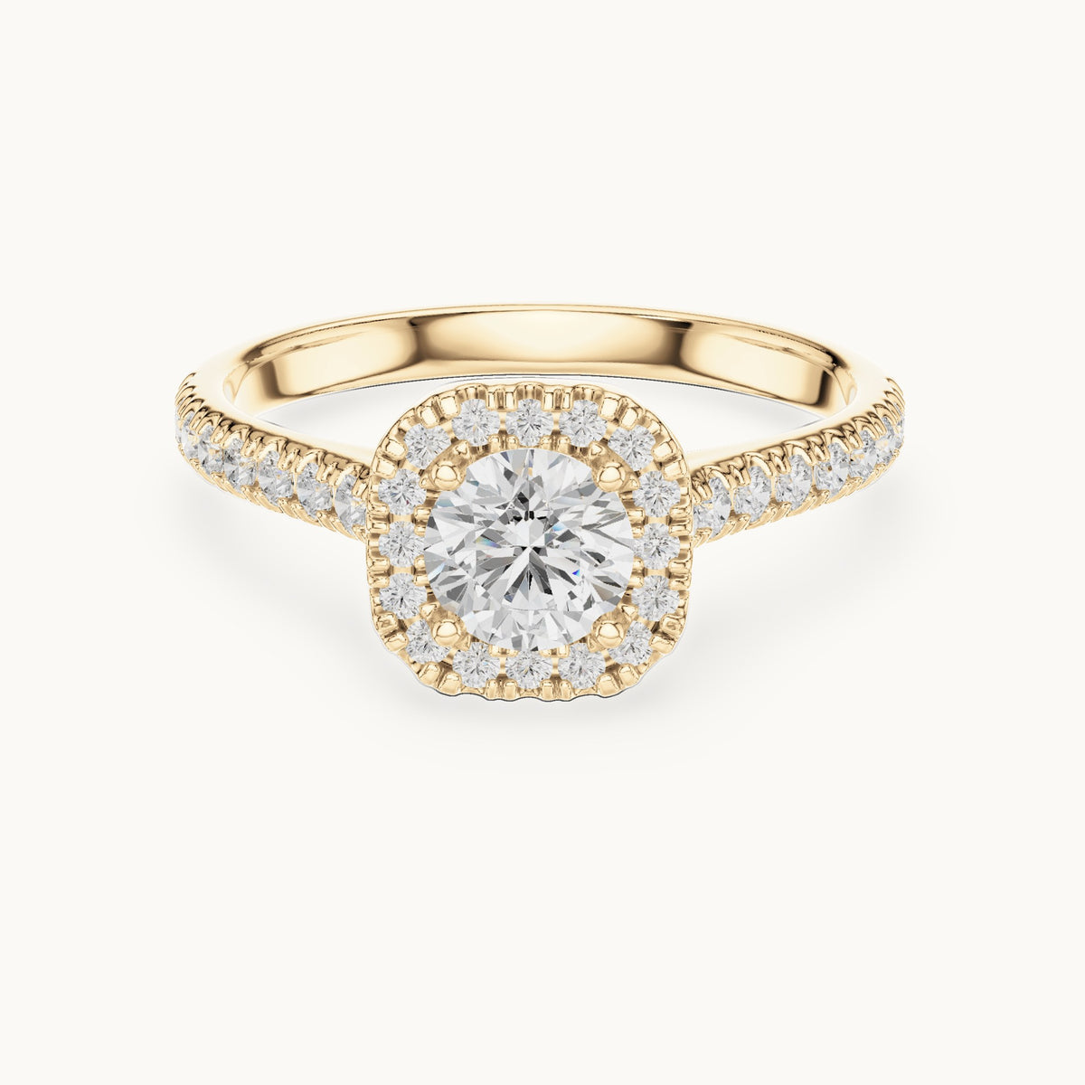 Round lab-grown diamond cushion halo engagement ring in yellow gold, 1.20 CT TW, view 4