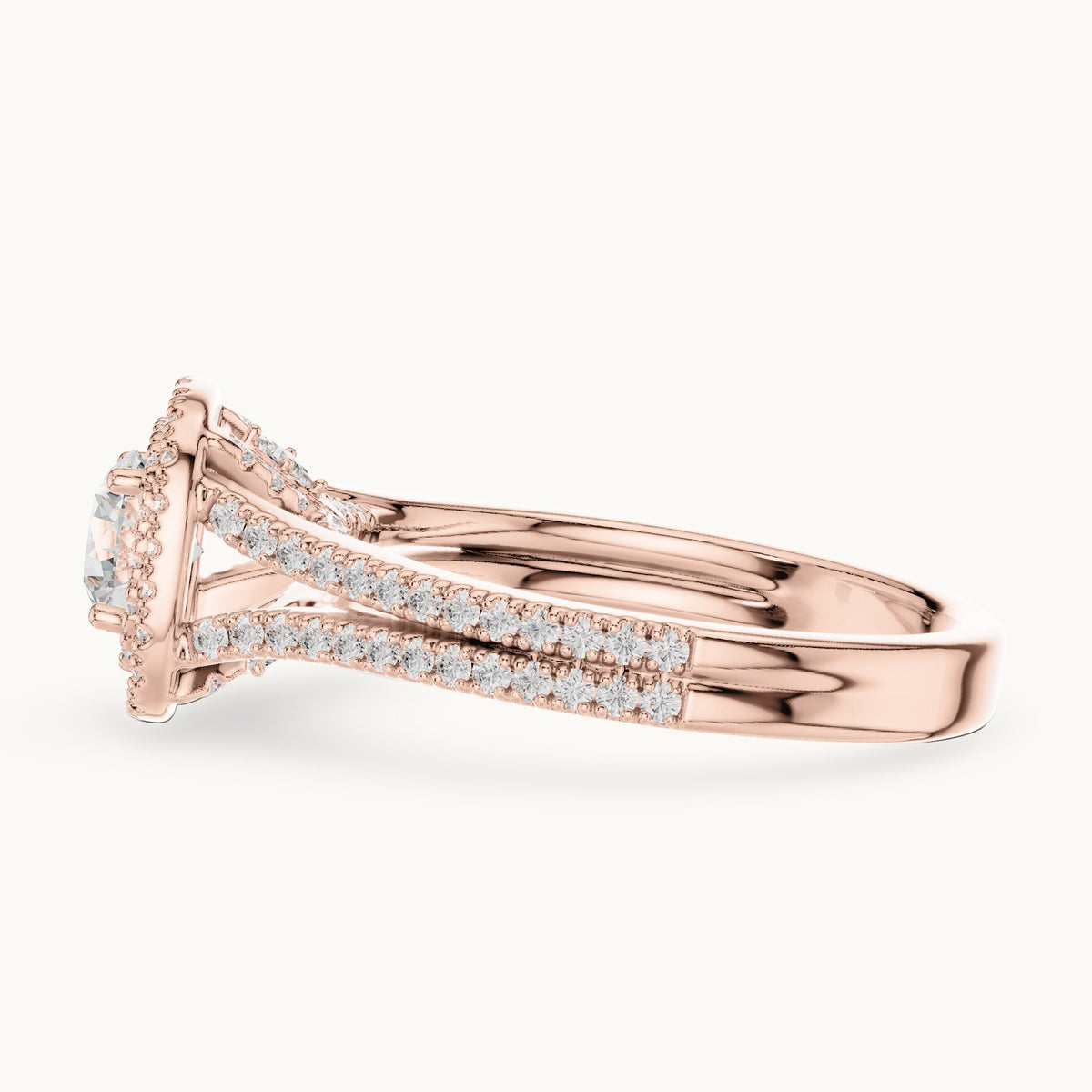 Round lab-grown diamond cushion double halo engagement ring in rose gold, 1.72 CT TW, view 3