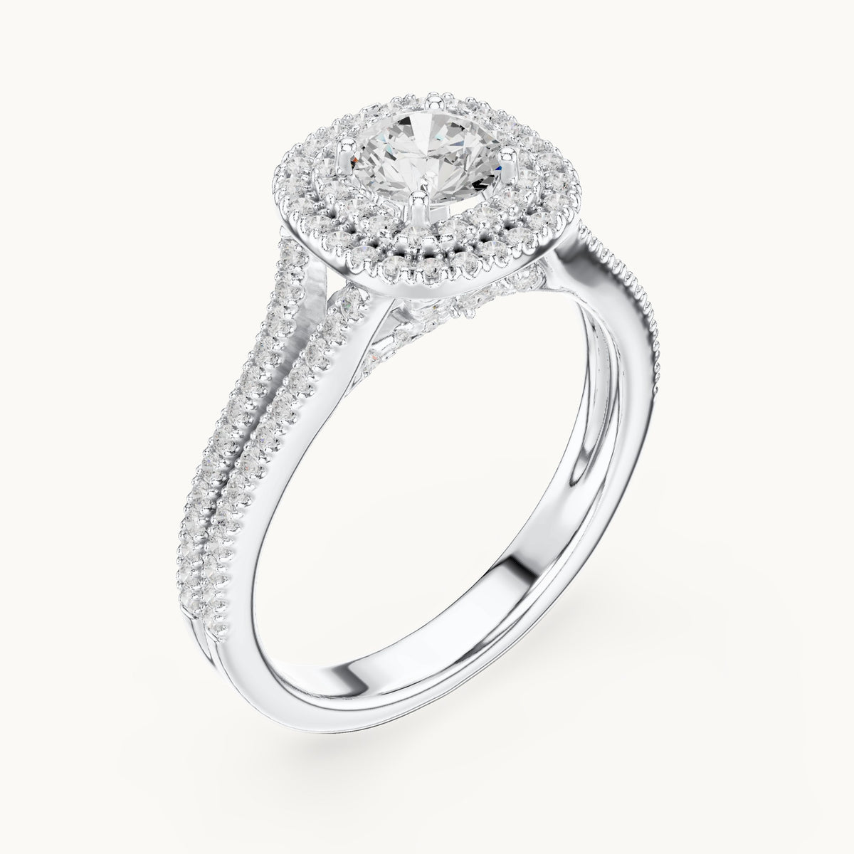 Round lab-grown diamond cushion double halo engagement ring in white gold, 1.72 CT TW, view 2