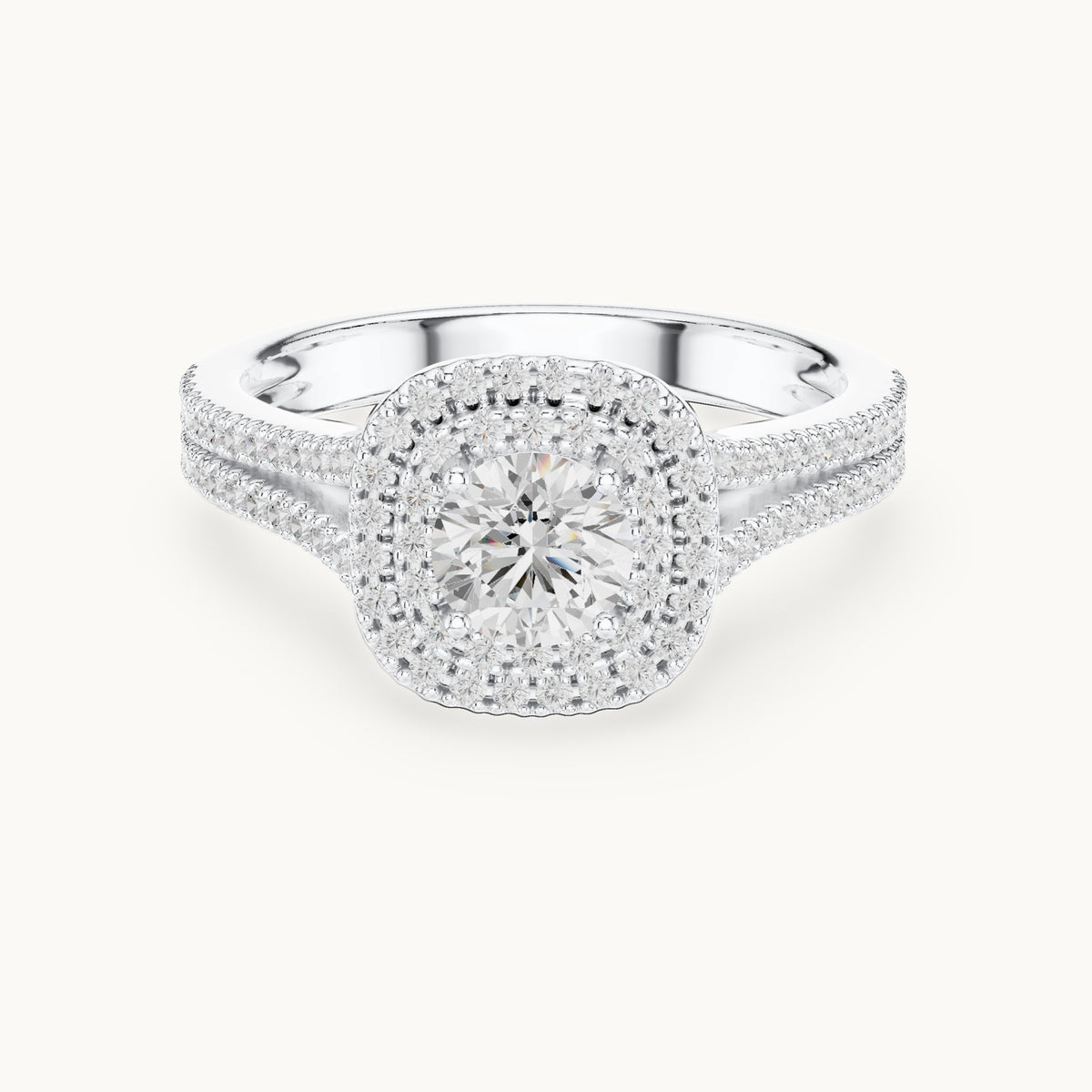 Round lab-grown diamond cushion double halo engagement ring in white gold, 1.72 CT TW, view 4