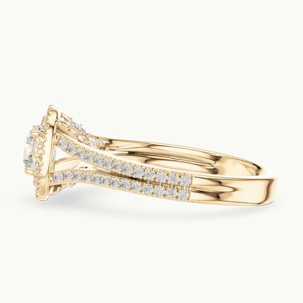 Round lab-grown diamond cushion double halo engagement ring in yellow gold, 1.72 CT TW, view 3