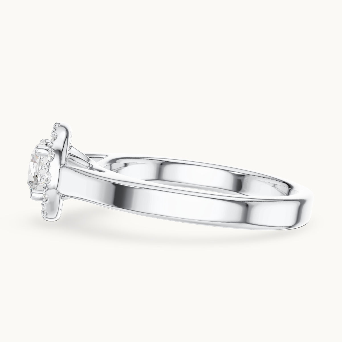 Round lab-grown diamond halo engagement ring in white gold, 0.818 CT TW, view 3