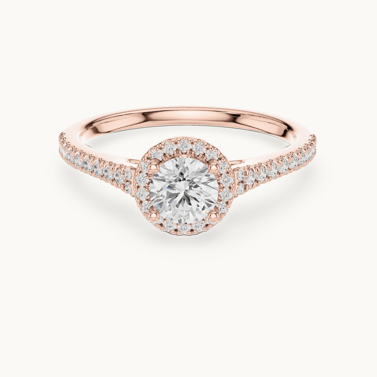 Round lab-grown diamond petite halo engagement ring in rose gold, 0.83 CT TW, view 4