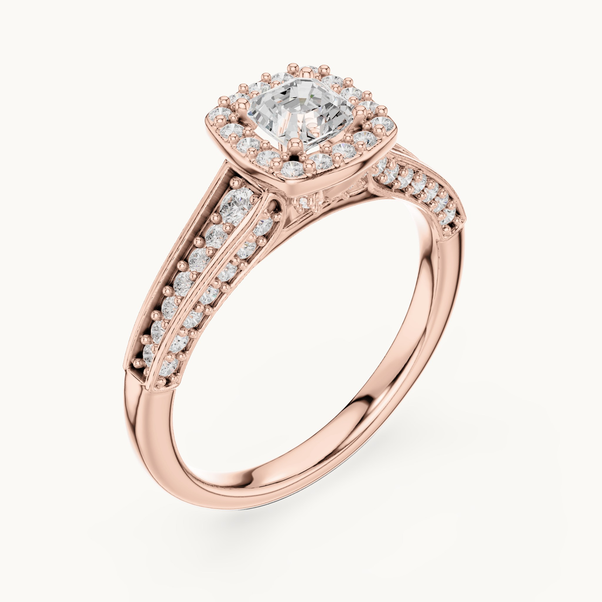 Square emerald-cut lab-grown diamond halo engagement ring in 14K rose gold, 1.18 CT TW, view 2