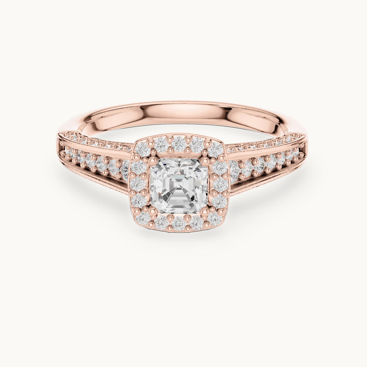 Square emerald-cut lab-grown diamond halo engagement ring in 14K rose gold, 1.18 CT TW, view 4