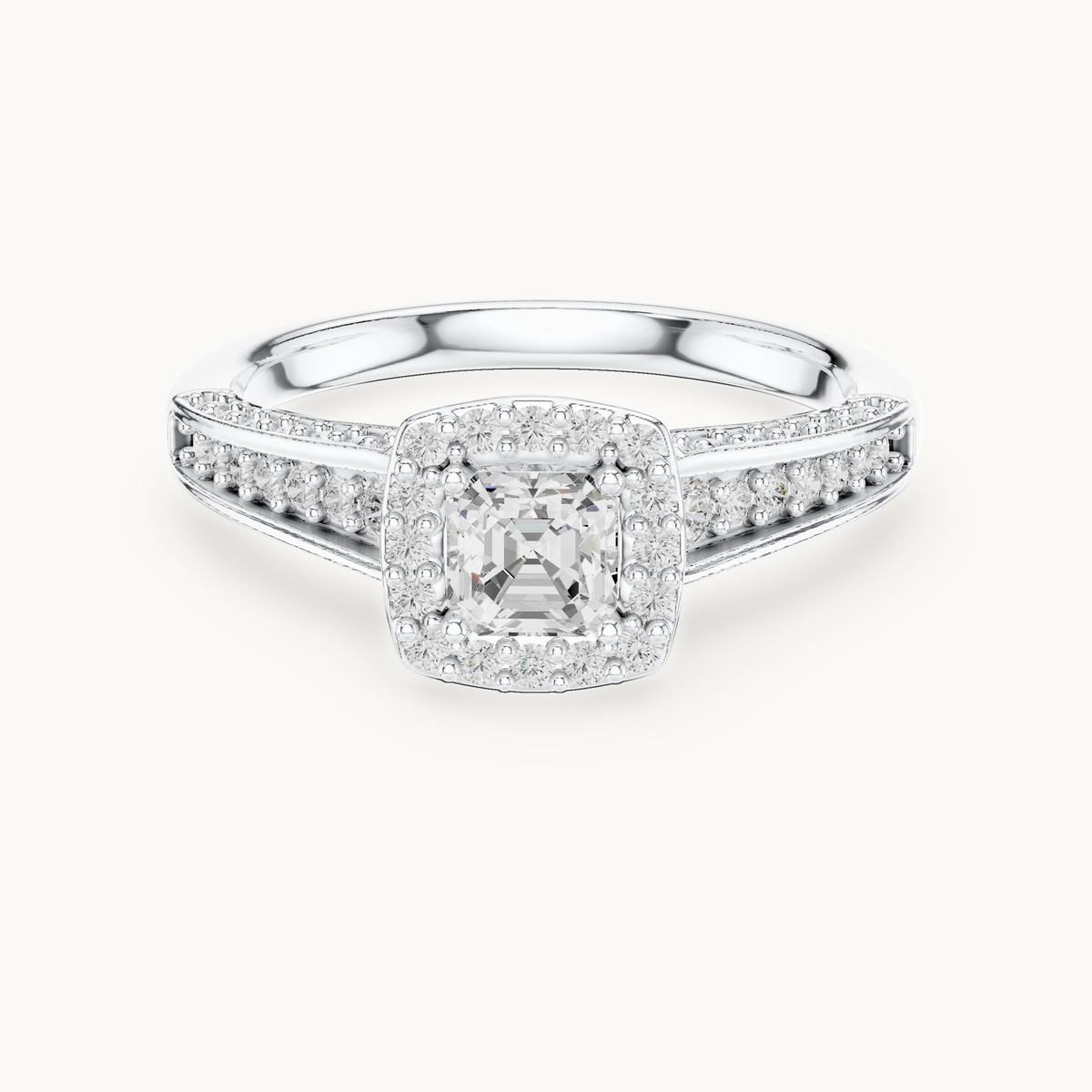 Square emerald-cut lab-grown diamond halo engagement ring in 14K white gold, 1.18 CT TW, view 4