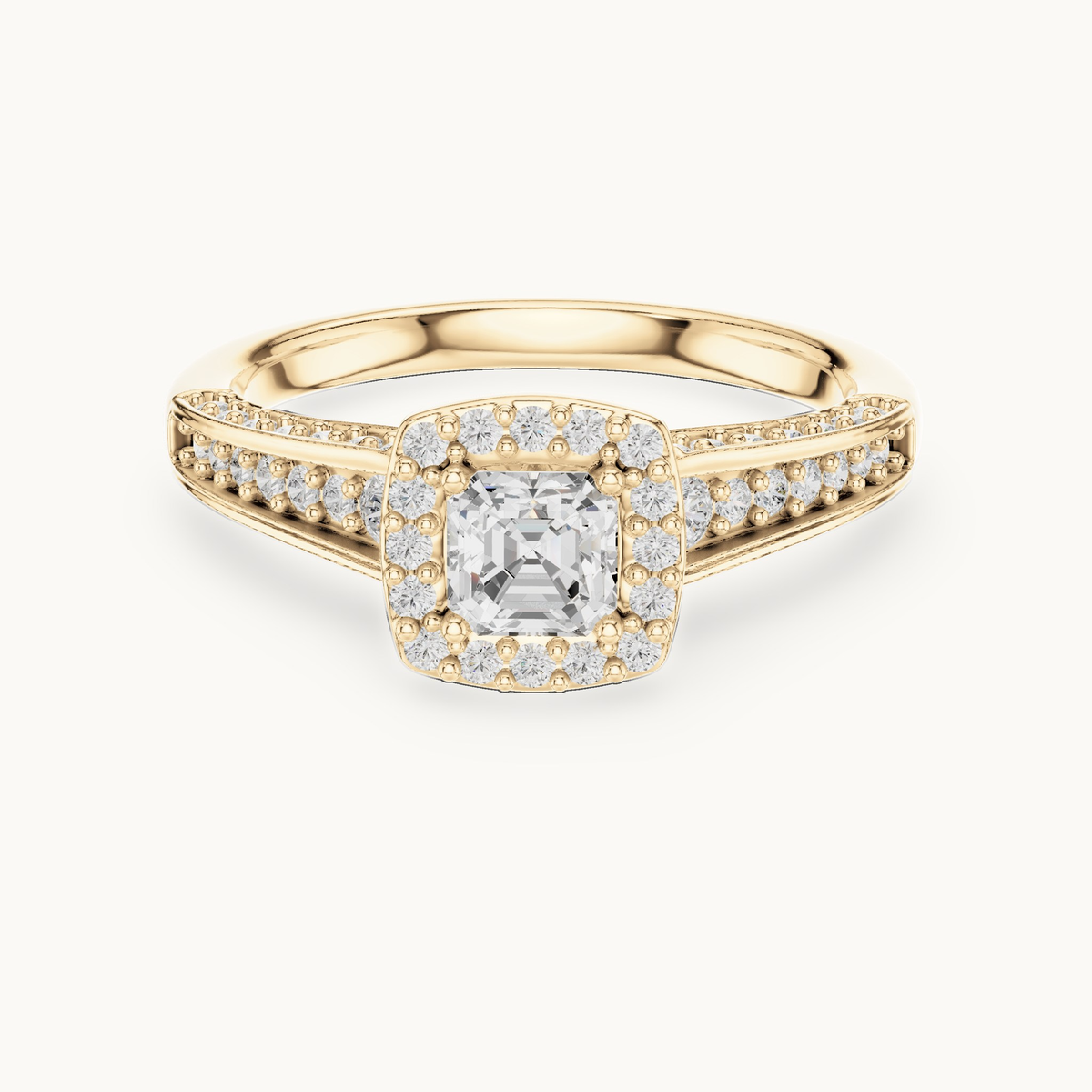 Square emerald-cut lab-grown diamond halo engagement ring in 14K yellow gold, 1.18 CT TW, view 4