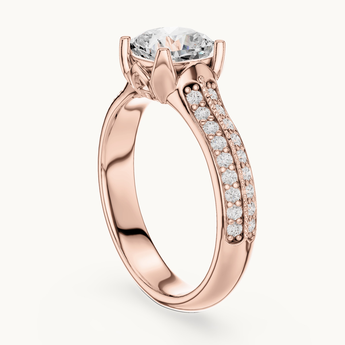 Cushion-cut lab-grown diamond pavé engagement ring in 14K rose gold, 1.86 CT TW, view 1