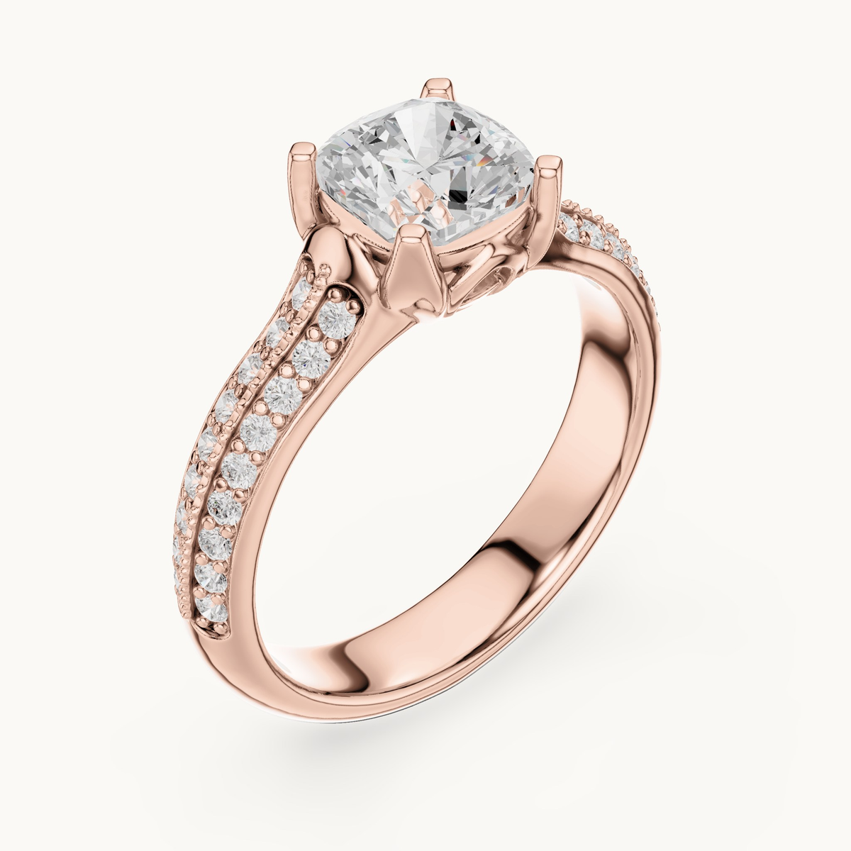 Cushion-cut lab-grown diamond pavé engagement ring in 14K rose gold, 1.86 CT TW, view 2