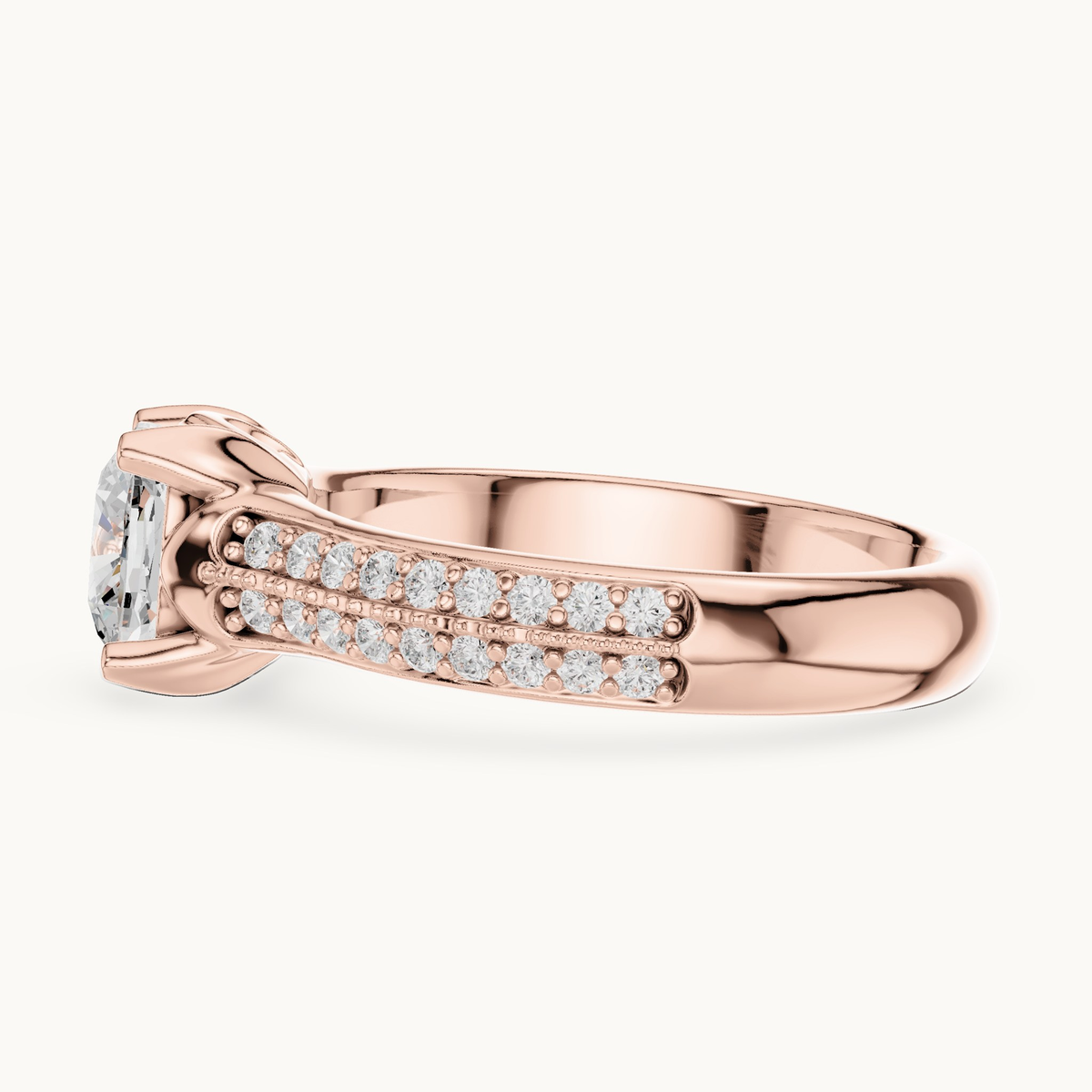 Cushion-cut lab-grown diamond pavé engagement ring in 14K rose gold, 1.86 CT TW, view 3