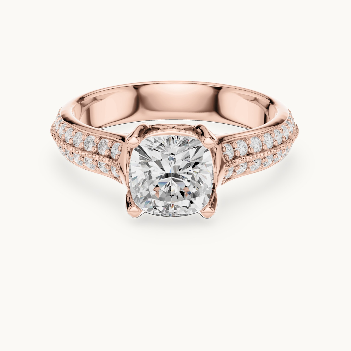 Cushion-cut lab-grown diamond pavé engagement ring in 14K rose gold, 1.86 CT TW, view 4