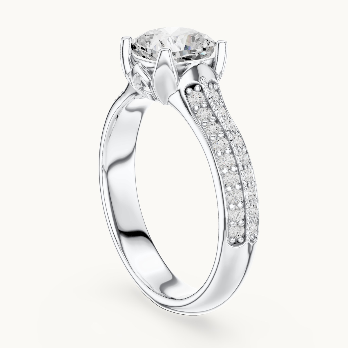 Cushion-cut lab-grown diamond pavé engagement ring in 14K white gold, 1.86 CT TW, view 1