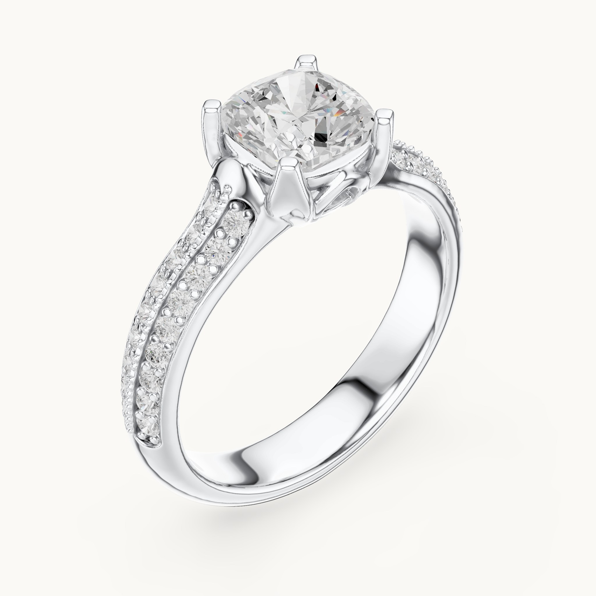 Cushion-cut lab-grown diamond pavé engagement ring in 14K white gold, 1.86 CT TW, view 2