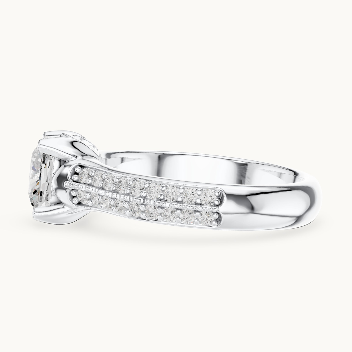 Cushion-cut lab-grown diamond pavé engagement ring in 14K white gold, 1.86 CT TW, view 3