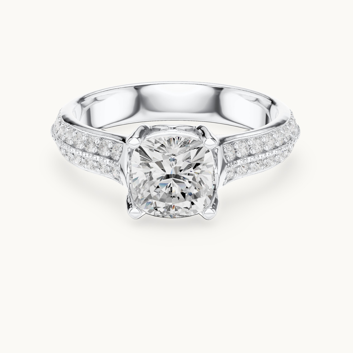Cushion-cut lab-grown diamond pavé engagement ring in 14K white gold, 1.86 CT TW, view 4